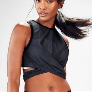 FABLETICS NWT SZ XL MARISSA PEWTER BLACK MESH TIE AROUND ATHLETIC TANK NWT